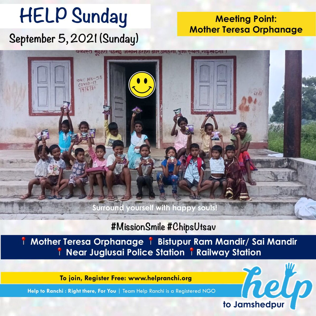 HelpRanchi's tweet photo. Team Help Jamshedpur Chapter is ready for 2nd #HappyHELPSunday Drive 

This Sunday we will be celebrating with kids starting from Mother Teresa Orphanage.

Ground Work = Good Work = Mission Smile 

Keep #HELPing
#MissionSmile 
#SpreadingSmile
#TeamHelpJamshedpur https://t.co/mX1CTry8ub