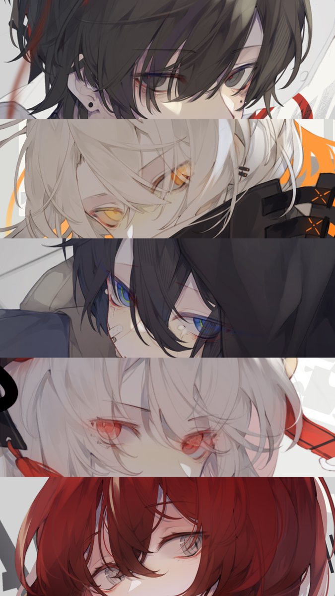 black hair multiple boys blue eyes red hair white hair yellow eyes red eyes  illustration images