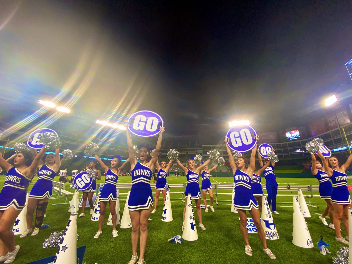 HebronCheer's tweet photo. Cheering hard for our Hawks at Globe Life Park! #beatmartin #HPND 💙🖤💙🖤 https://t.co/6LDcmGsBmG