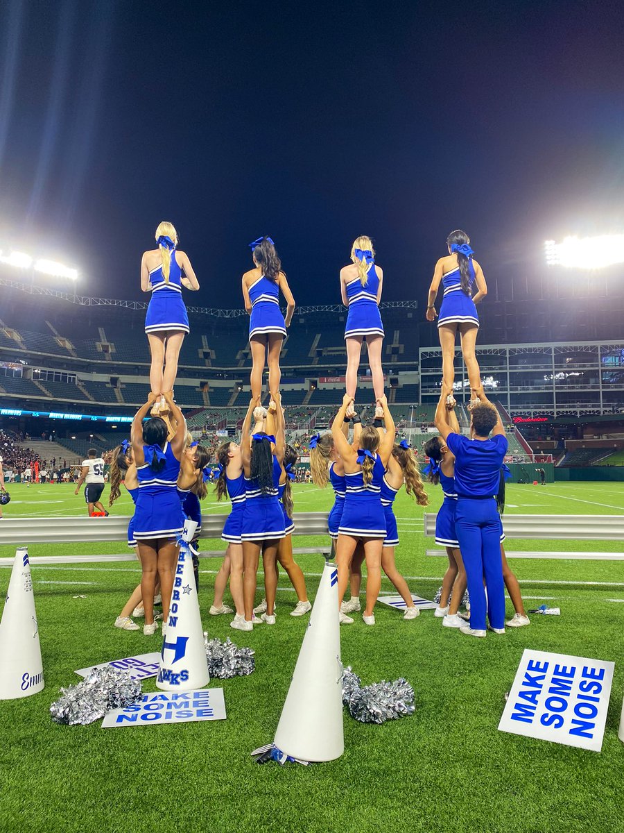 HebronCheer's tweet photo. Cheering hard for our Hawks at Globe Life Park! #beatmartin #HPND 💙🖤💙🖤 https://t.co/6LDcmGsBmG