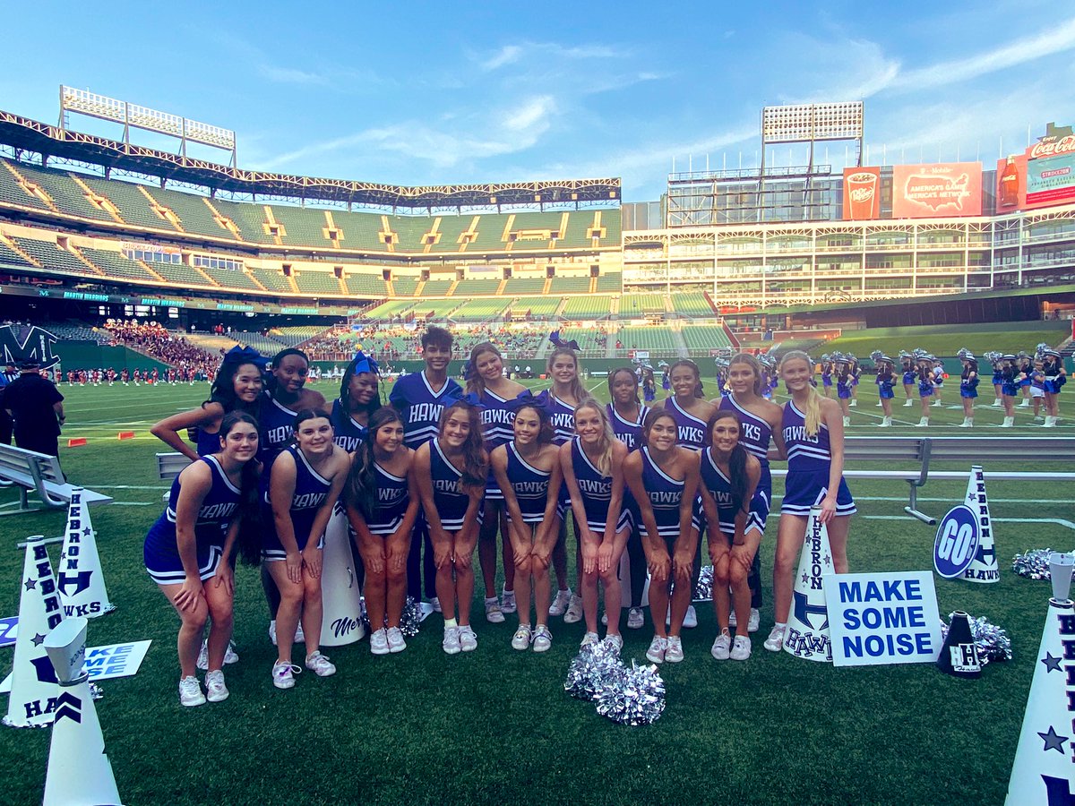 HebronCheer's tweet photo. Cheering hard for our Hawks at Globe Life Park! #beatmartin #HPND 💙🖤💙🖤 https://t.co/6LDcmGsBmG