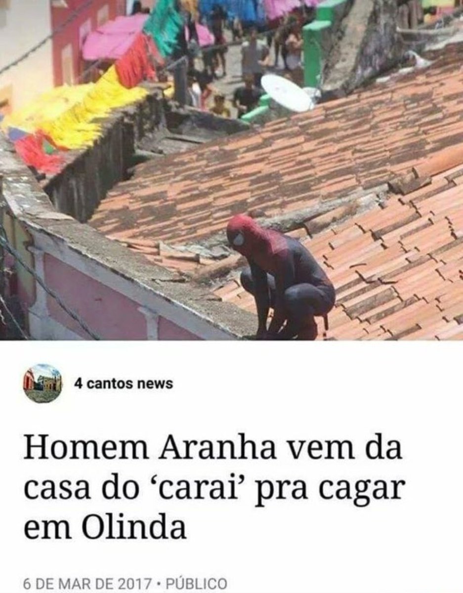 NezuMisty's tweet photo. @gamingguru456 @h4rtur There once was also a news about a guy in Brazil dressed as Spiderman shitting on somebody's roof

"Spiderman comes from fuck knows where to shit on Olinda" (Olinda is a brazilian city) https://t.co/3sWpCzox39