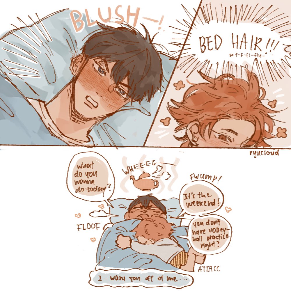 3rd hear hinata x 1st year kageyama AU (4/?)

3rd year hinata's bed hair: floof x1000 