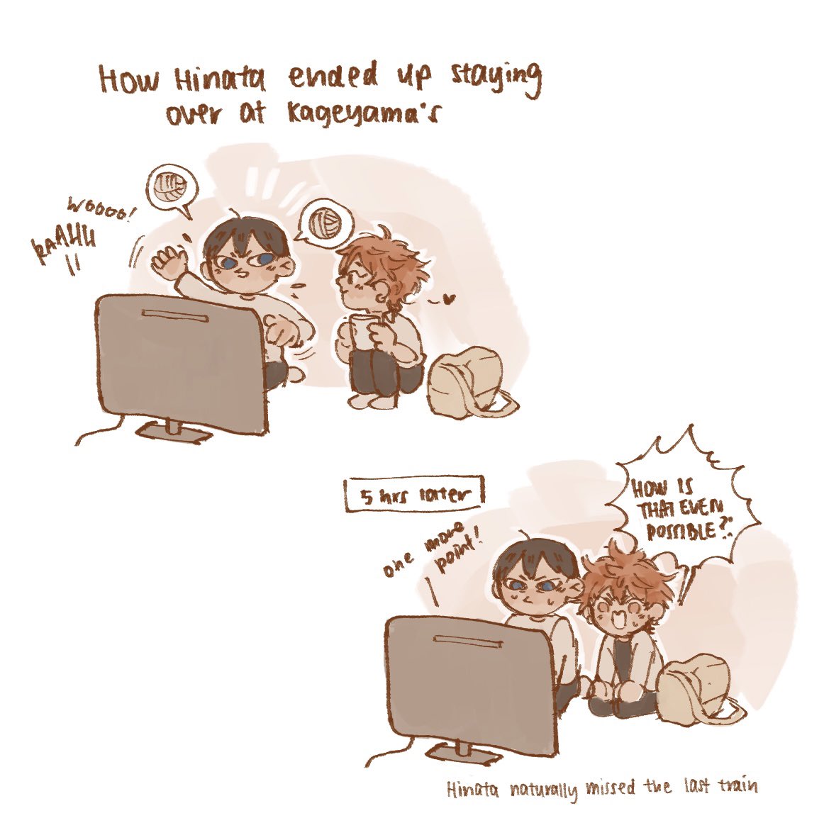 3rd hear hinata x 1st year kageyama AU (4/?)

3rd year hinata's bed hair: floof x1000 