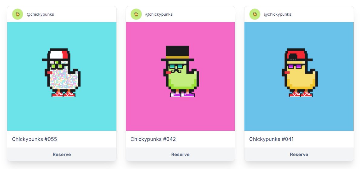dookongss's tweet photo. New chicks to my collection! Welcome home @chickypunksNFT @pentas_io #041 #042 #055 https://t.co/TsQBisD0bS