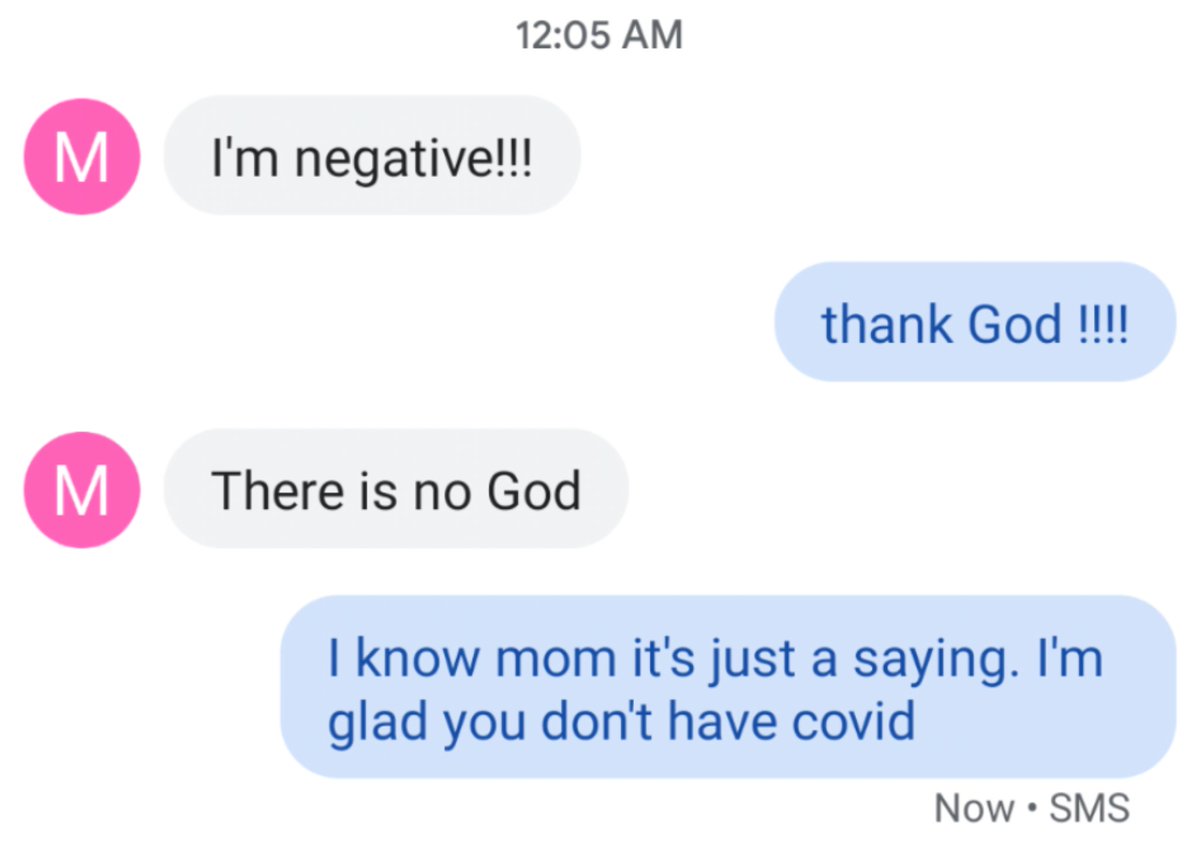 falseroxy's tweet photo. update on my mom's covid exposure https://t.co/s2jCthH4UT