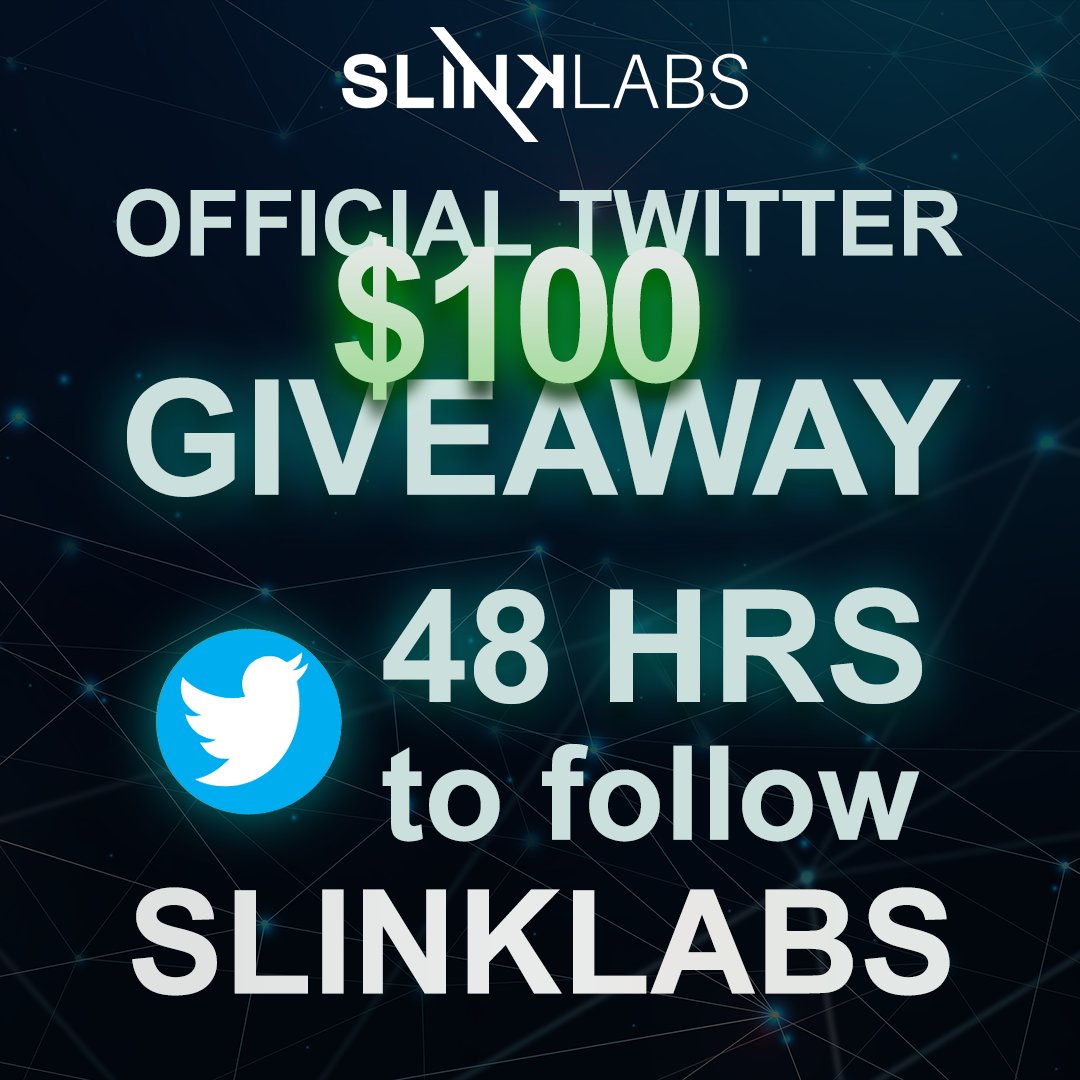 SLINKLABS's tweet photo. We're hosting a 

$100 giveaway to 2 lucky winners that follow us!

All followers on our page in the next 48 hours will be entered in automatically!

Like &amp; Retweet for an extra entry!

#Crypto #giveaway #Ethereum #Cardano https://t.co/HZQb6GkJVm