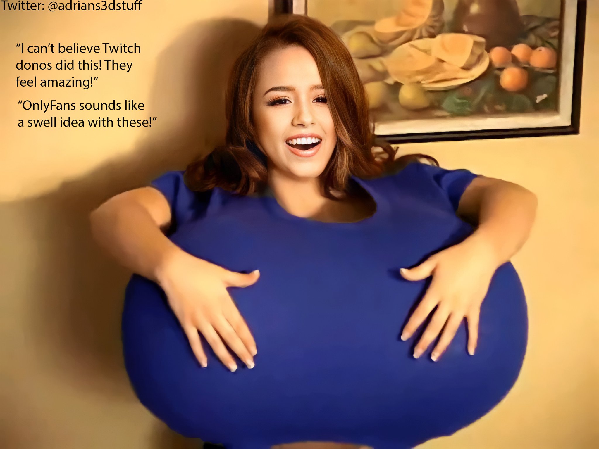 Adrians3DCreations on X: Twitch Donations Reward Pokimane With Boobs! If  you Retweet this I love you! If you like this thank you! Morph of a  TaylorMadeClips video screenshot. t.co2Vm8BG83XQ  X