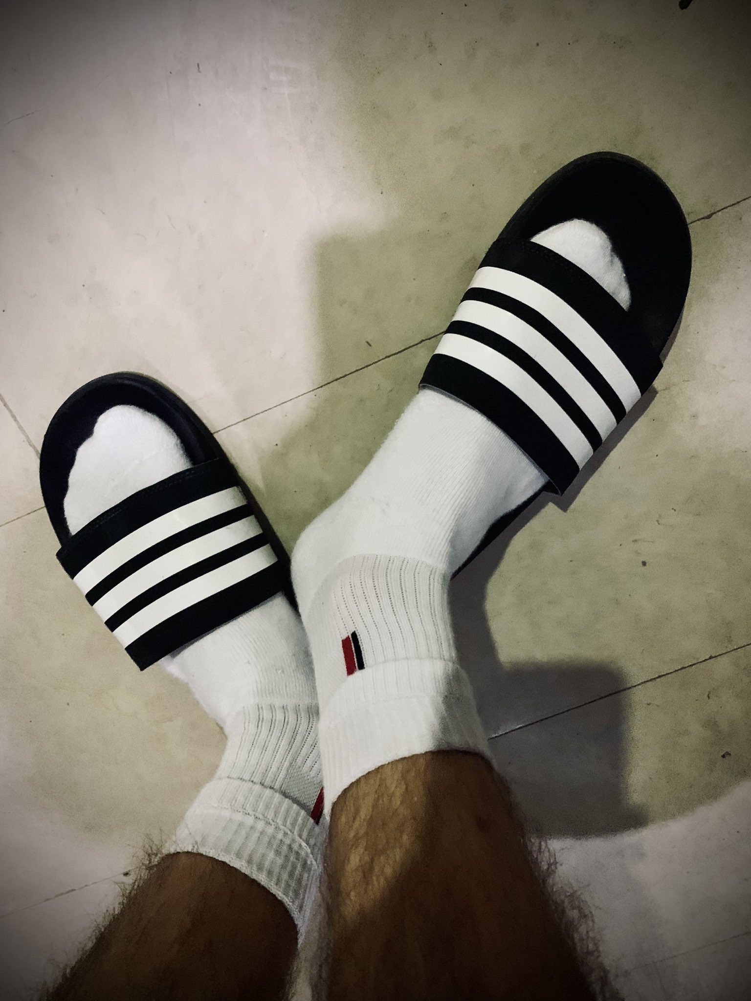 Socks and adidas sandals hotsell