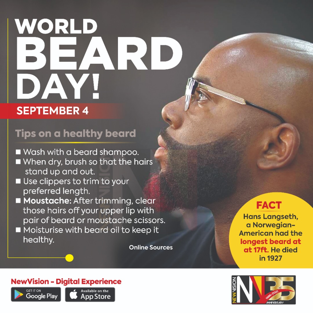 newvisionwire's tweet photo. Today is #WorldBeardDay! 

Here's how to keep a healthy and kempt beard at all times  👇🏽

#VisionUpdates | #NewVisionAt35 https://t.co/gNMPnjxz0Q