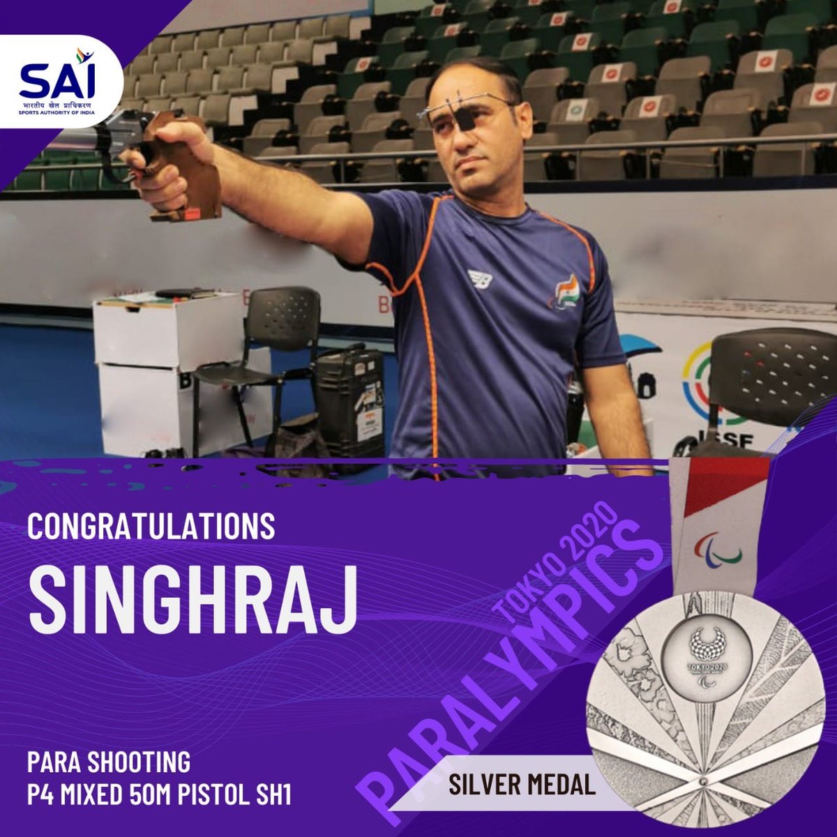PiyushGoyal's tweet photo. Historic Win for India! 

Elated after 🇮🇳 wins both🥇&amp;🥈at the same #Paralympics event.

Congratulations Manish Narwal &amp; Singhraj Adhana for this truly memorable moment at P4 Mixed 50M Pistol SH1 event.

#Praise4Para https://t.co/7xIja2Dvdf