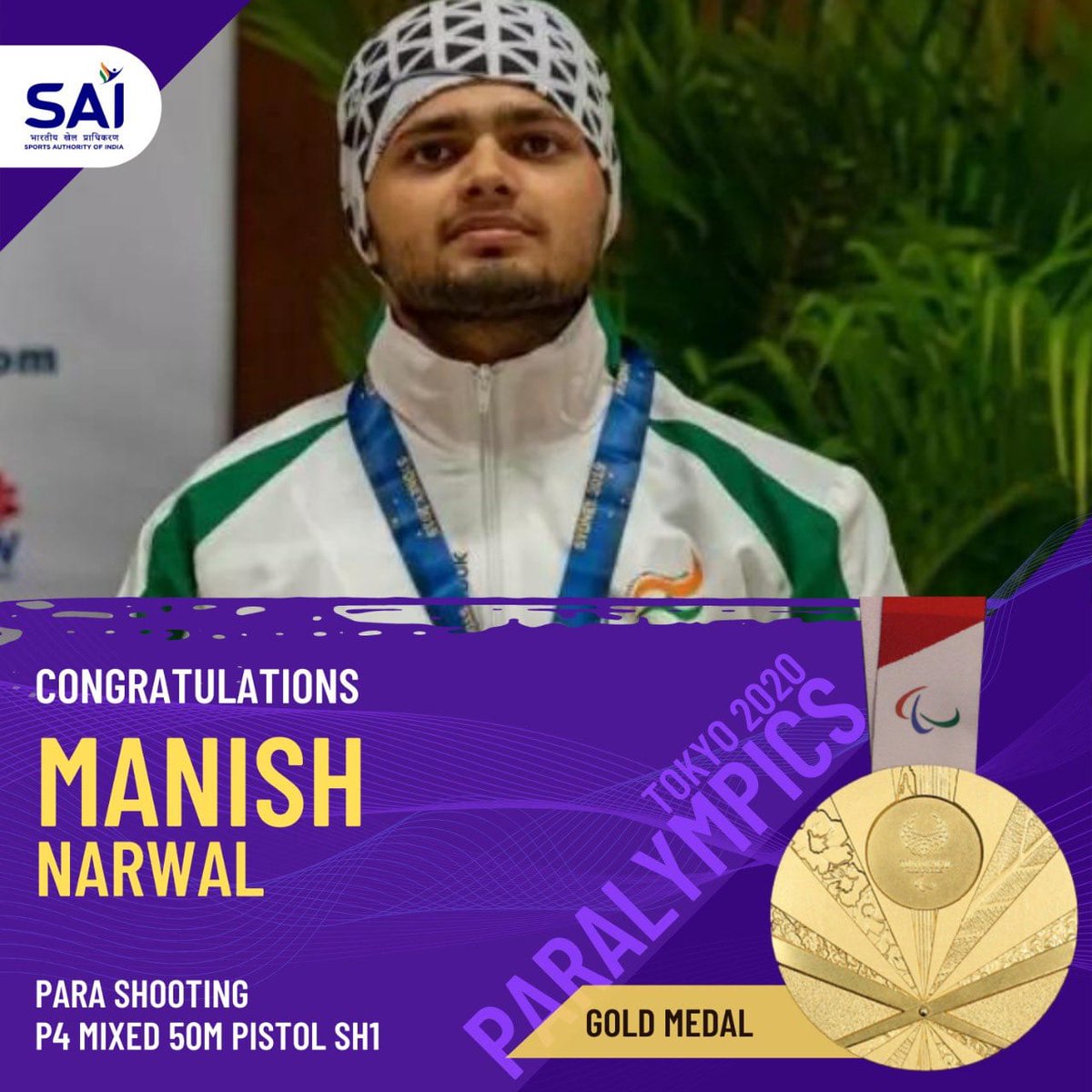 PiyushGoyal's tweet photo. Historic Win for India! 

Elated after 🇮🇳 wins both🥇&amp;🥈at the same #Paralympics event.

Congratulations Manish Narwal &amp; Singhraj Adhana for this truly memorable moment at P4 Mixed 50M Pistol SH1 event.

#Praise4Para https://t.co/7xIja2Dvdf