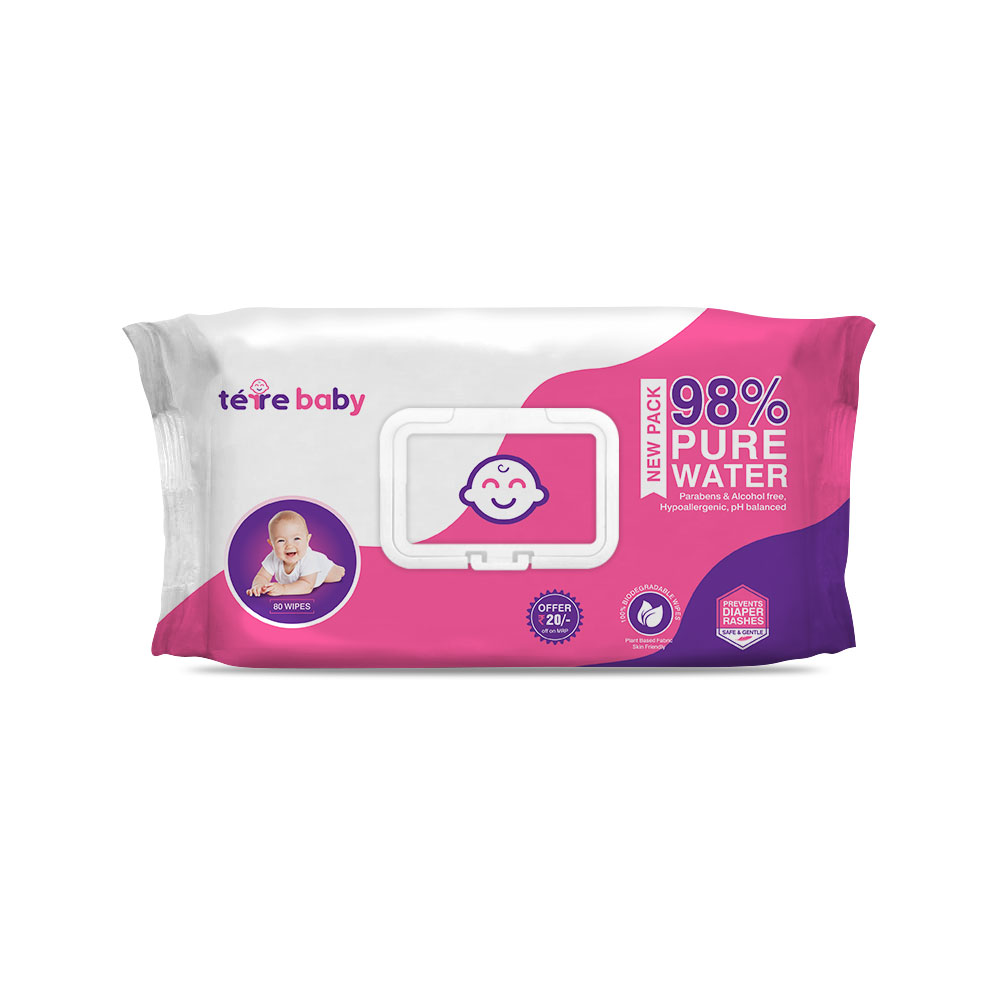 Newborn #babyskin is very soft and delicate. It is very necessary to change the #diaper as soon as to prevent #diaperrash. #TérreBaby #purewaterbabywipes to clean your little one skin the whole day. Get the best #naturalbabywipes for sensitive skin with #aloevera & #chamomileoil.