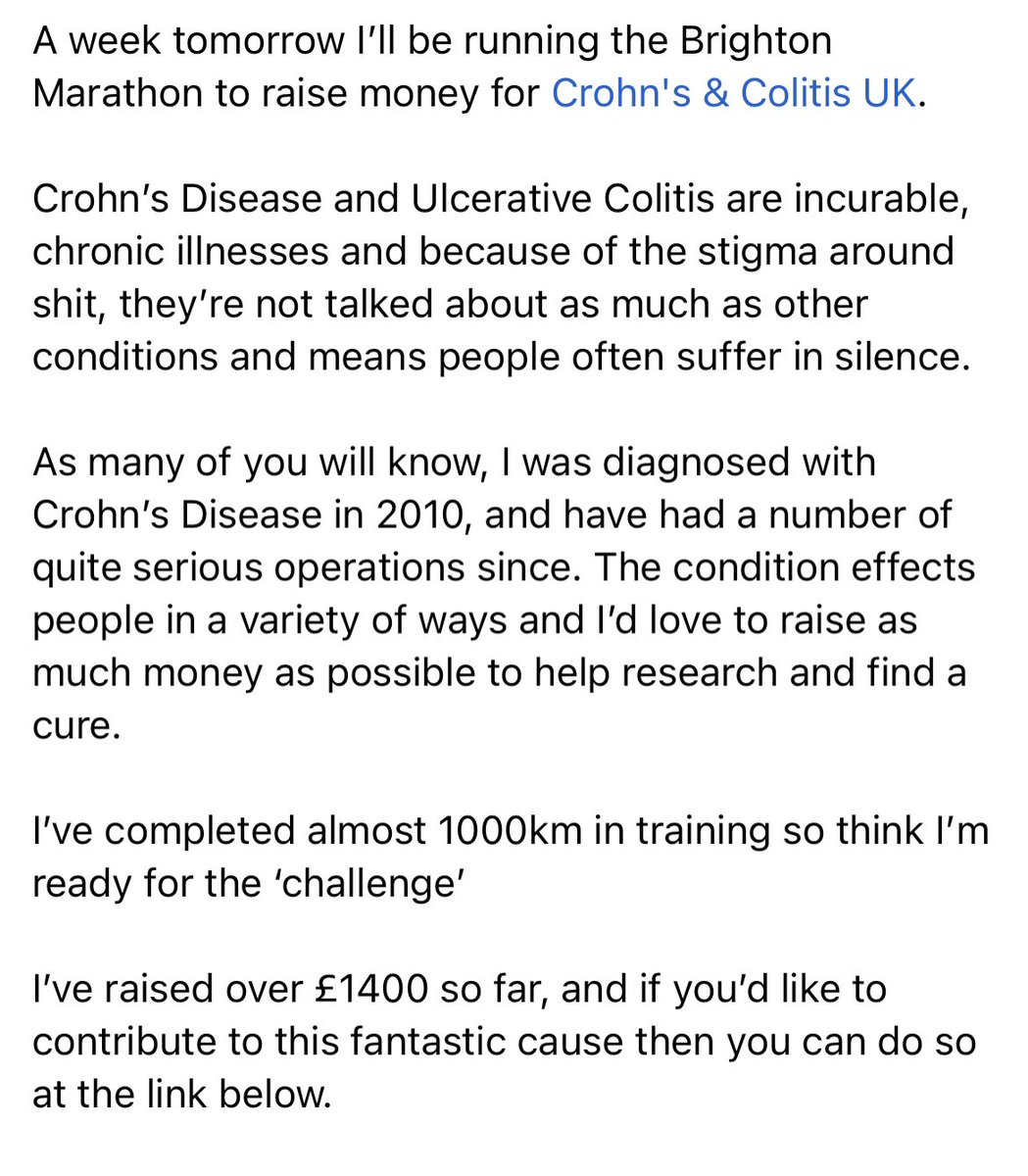👇🏻 <a href="/CrohnsColitisFR/">Crohn's & Colitis UK Fundraising</a> <a href="/CrohnsColitisUK/">Crohn's & Colitis UK</a> <a href="/BrightonMarathn/">Brighton Marathon Weekend</a>