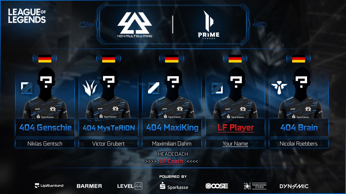 ❗️404 Multigaming Prime ❗️

We are looking for a new ADC and headcoach 

requirements as ADC 🏹
- 18+
- dach residency 
- experience in comp. [ Div. 3+]
- flexibility

requirements as headcoach 👨🏼‍🏫 
[paid position]
- 18+
- experience in comp. [ Div. 3+]
- reliable and engagement