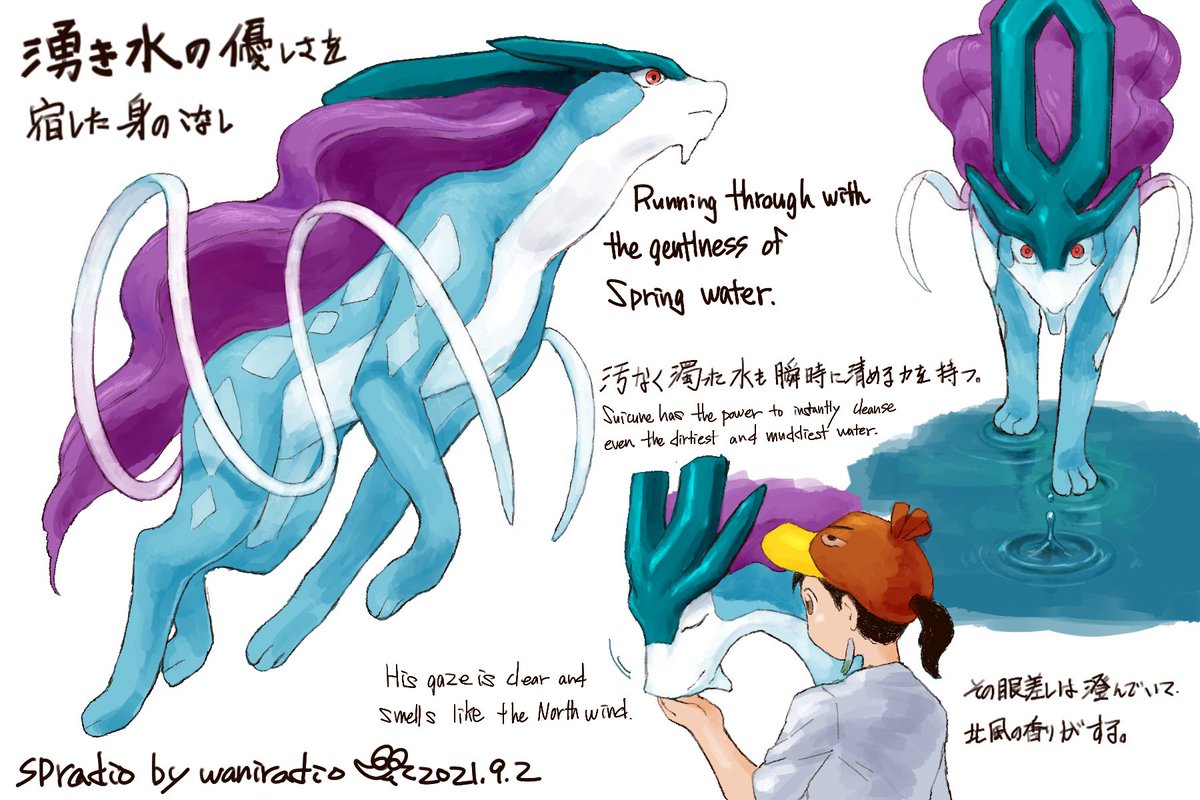 #ポケモンと生活 
#スイクン
#Pokemon
#Suicune
 
1日に1匹のポケモン
245日目は滑るように水を清め駆け抜ける、スイクン!💧 