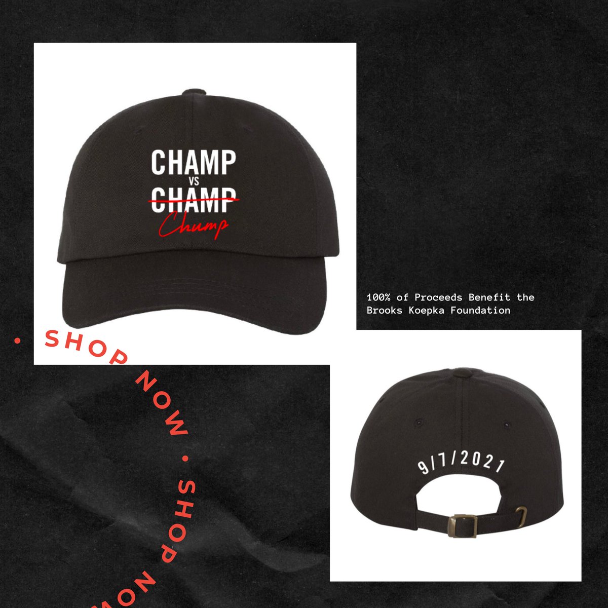 Support the champ @BKoepka as he beats the chump @stoolpresidente this Tuesday. Get your #ChampvsChump merch now on shop.BrooksKoepka.com