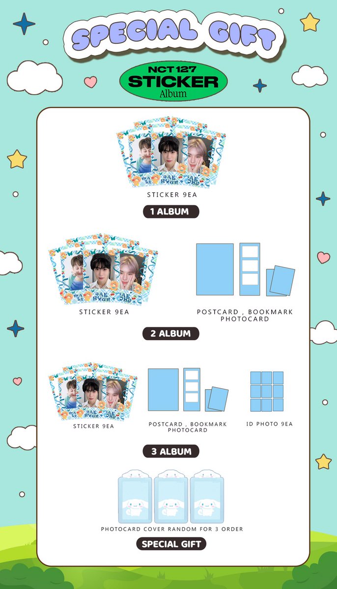RT แจก 3 อัลบั้ม สุ่มจากรีค่า 🤍🫖

#NCT127_Sticker THE 3RD ALBUM 

♡ STICKY/SEOUL CITY 570฿
♡ PHOTOBOOK 650฿
♡ แกะ / ไม่แกะ
 
✈️ ส่งกลับ EMS
👨🏻‍🏫 สั่งซื้อ : bit.ly/387NZlK

🪄 SPECIAL GIFT 
𓂂 STICKER DICUT 9EA
𓂂 PHOTOCARD
𓂂 ID PHOTO 9EA

#ตลาดนัดnct #ตลาดนัดnct127