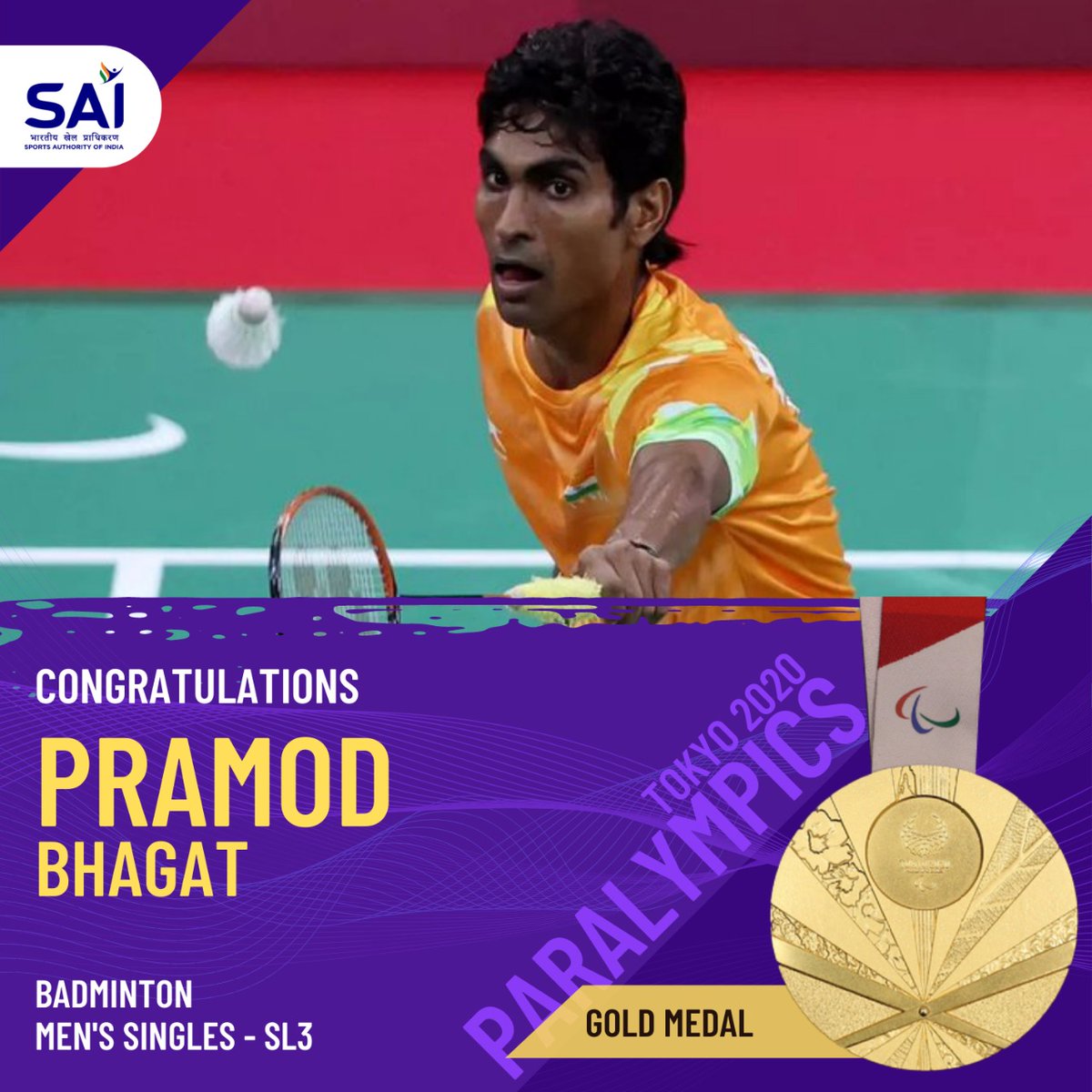 BodhD07's tweet photo. ITS GOLD NO 4 FOR 🇮🇳!
Manoj Bhagat does it in straight sets
World number 1, 3 time #world_champion, #asian_champion and now #Paralympics champion 🙌🙌🙌
Salute u champ 🙌🙌🙌
#Paralympics
#Praise4Para https://t.co/sKb5ebiuKH