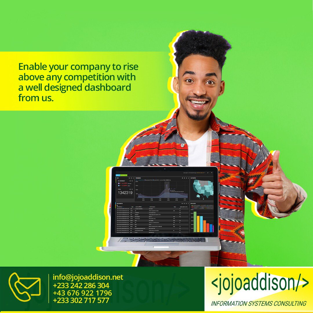 jojoaddisonk's tweet image. Reach us today for your business dashboard. Give us a call or send an email, we are always at your service.

#JojoAddisonInformationSystemsConsultancy
#BusinessEngineering
#SoftwareEngineering
#ITandCyberSecuirity