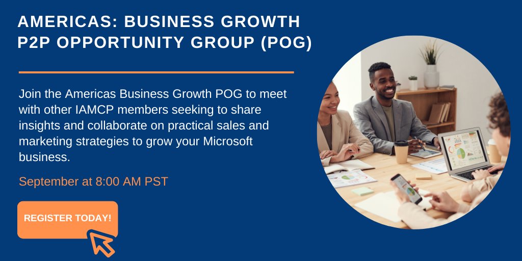 Join the Americas Business Growth POG to meet with other #IAMCP members seeking to share insights and collaborate on practical sales and marketing strategies to grow your Microsoft business. buff.ly/2WM7zlp
#MSPartner #MSUSPartner