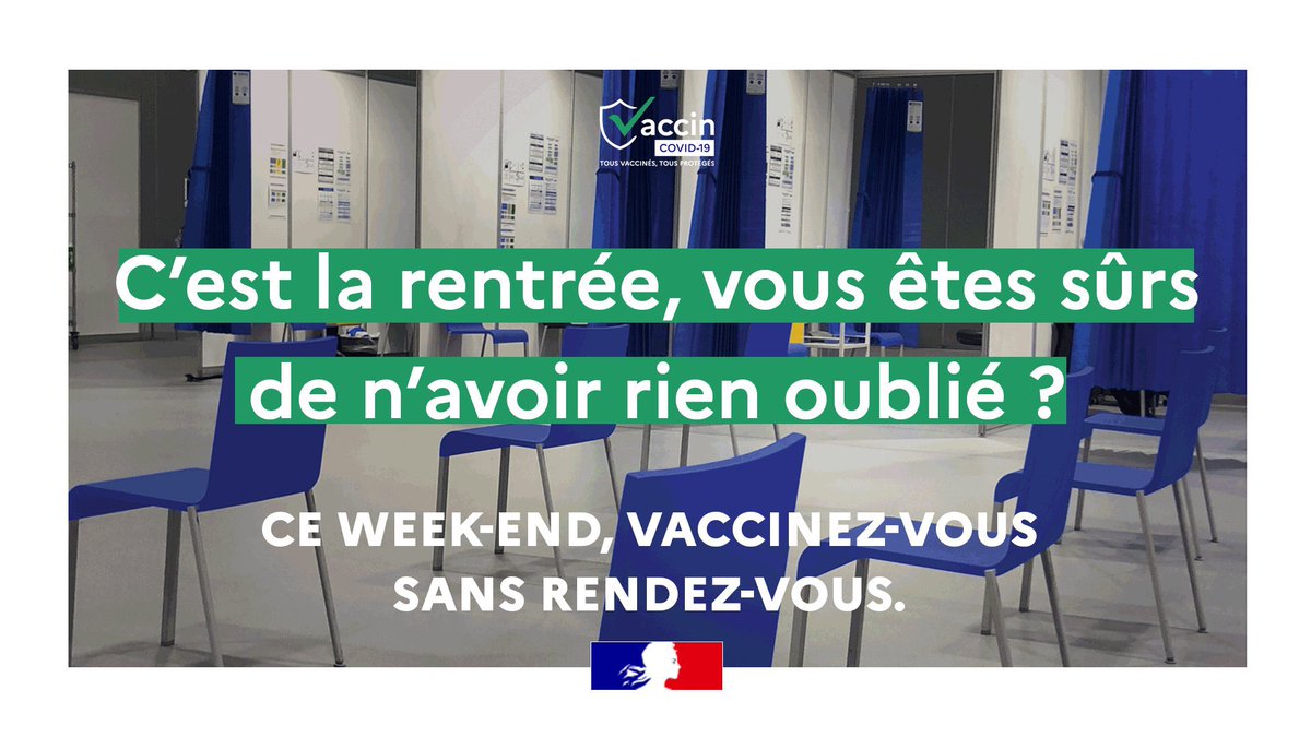 education_gouv's tweet photo. Ce week-end, vous pouvez vous faire vacciner sans rendez-vous, alors n'hésitez plus ! Tous vaccinés, tous protégés ! https://t.co/hHViZf1CEw