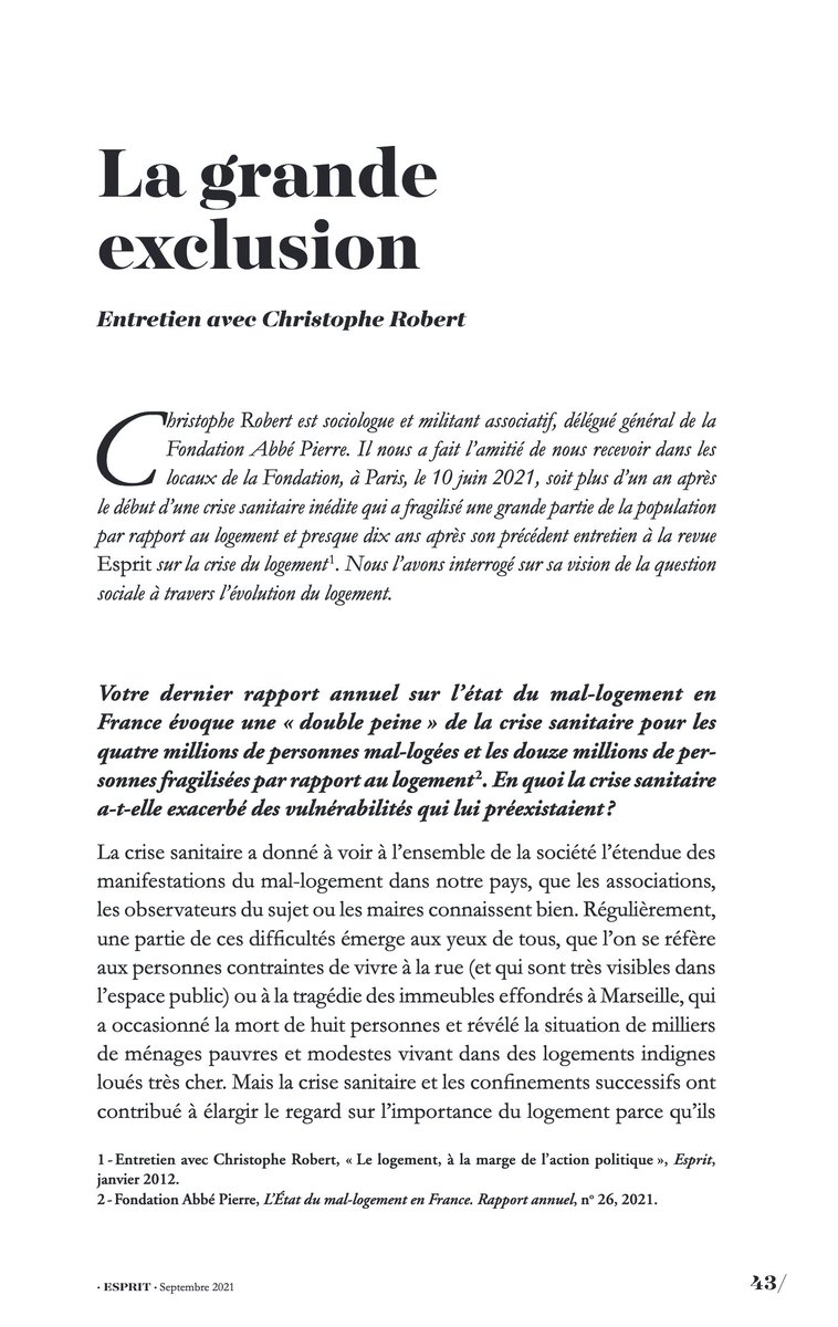 « La massification du recours à ces réponses d’urgence montre bien qu’il y a un problème structurel d’accès au #logement durable et un manque de politiques de prévention. » <a href="/chrstphe_robert/">Christophe Robert</a> <a href="/Abbe_Pierre/">Abbé Pierre</a> 
👉bit.ly/3BLeCK3
