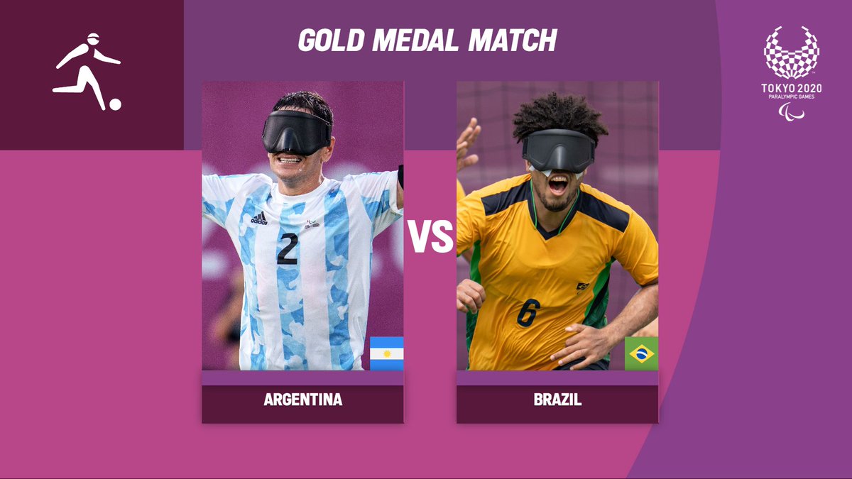 Just ONE HOUR until the grand finale of #Fooball5ASide! 

#ARG and #BRA will fight for #Gold in the final #BlindFootball match of the Games, but who will win?

#Tokyo2020 #Paralympics <a href="/IBSAB1Football/">IBSA Blind Football</a>