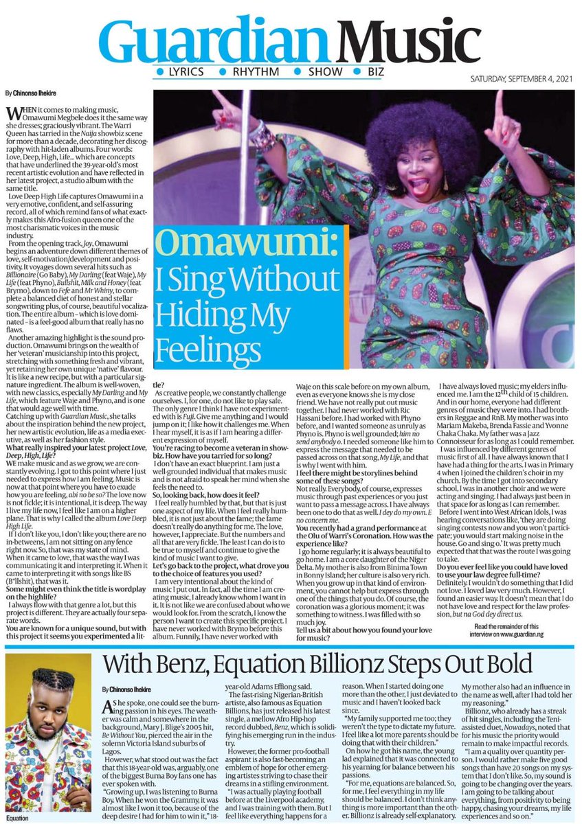 GuardianNigeria's tweet photo. Get a copy of ‘The Guardian on Saturday' and enjoy the added bonus of today's instalments of the Saturday Magazine, Guardian Woman, and Guardian Music.
#ElizabethOsho #SoMeSolutions #Omawumi #GuardianSaturdayMagazine #GuardianWoman #GuardianMusic #Nigeria #TheGuardianNg https://t.co/0zVJ5QFfIy