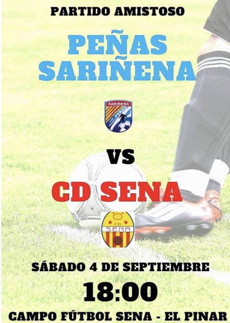 Hoy a las 18:00 en el municipal El Pinar se disputará un partido amistoso entre nuestro equipo y el Peñas Sariñena de primera regional. Entrada gratuita.