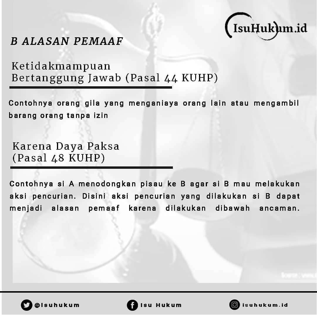 isuhukum's tweet photo. Udah tau alasan penghapusan pidana nggak nih?
.
Kali ini Tim mau menginformasikan beberapa alasan hilangnya tanggung jawab pidana ni buat para #ngisu https://t.co/S8WVZSPgf0