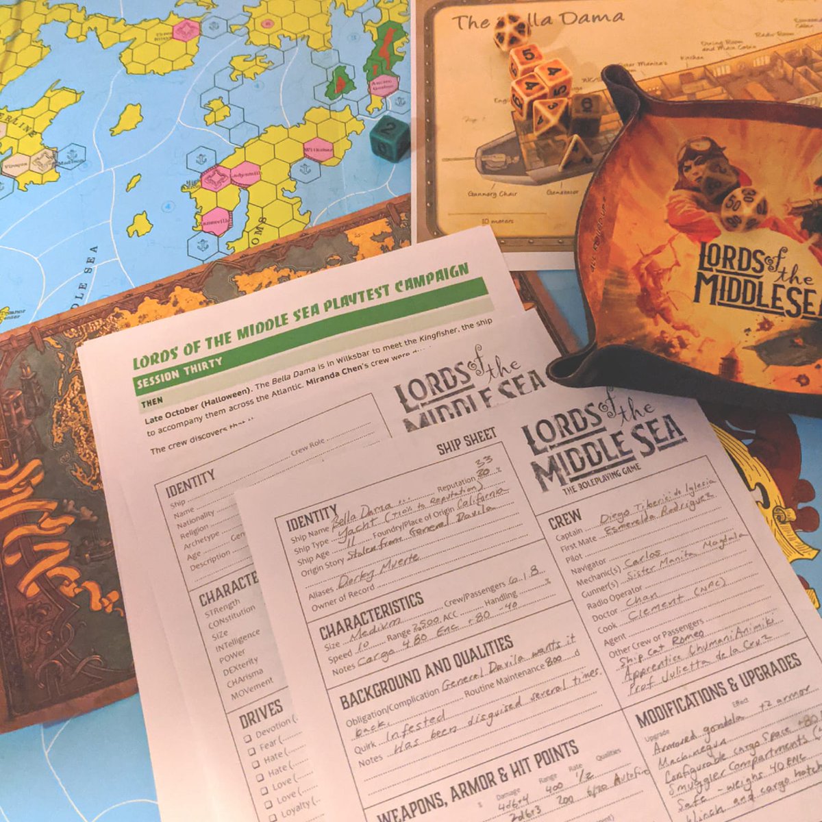 Chaosium_Inc's tweet photo. More Friday night roleplaying! Back to the friendly skies of a drowned future, as Jason's Lords of the Middle Sea playtesting continues...
#lordsofthemiddlesea #lotms #rpg #ttrpg #playtesting https://t.co/heXYRoNT6C