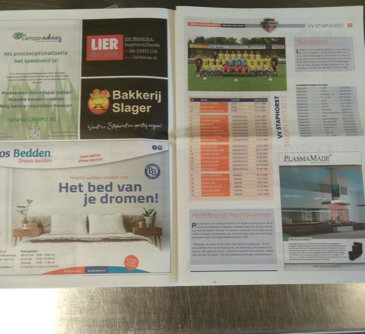 VV Staphorst in de krant van de derde divisie zaterdag
