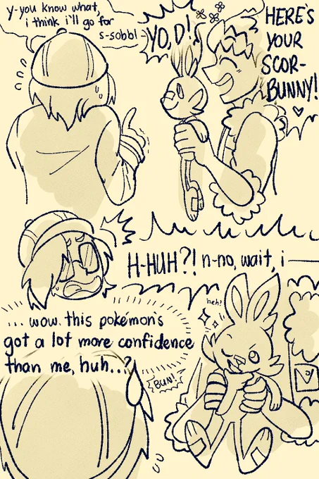 [ pokemon oc ] it was actually his energetic, fiery scorbunny, king kazma, who pushed him and helped D create the "cool guy" persona 👉🔥🔥🔥🔥🔥

(and it was hop who chose for him HAHAHA) 