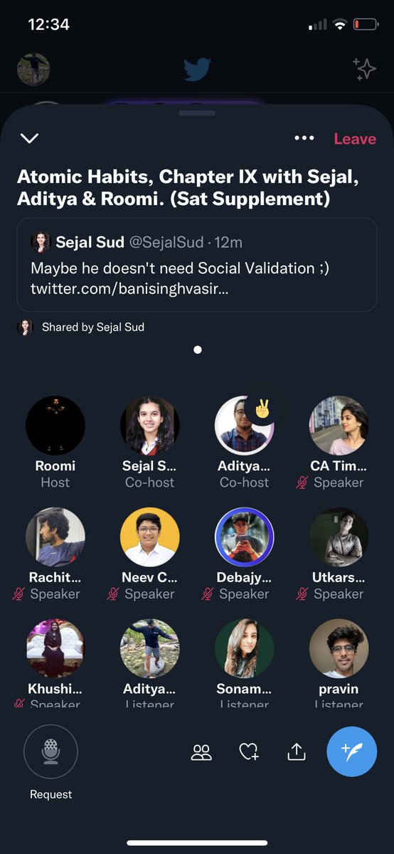 AdityaSakhamuru's tweet photo. Supplement your learnings every Saturday on Spaces with @SejalSud @RoomiTarik @itsadityabansal  Saturday well spent! https://t.co/I6pwiGiCta