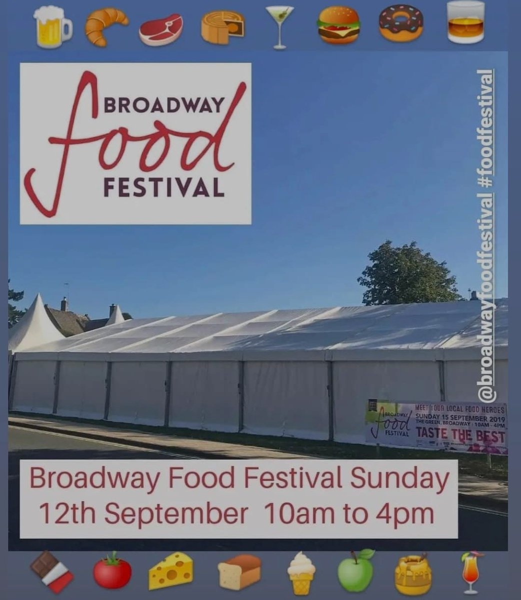 Just over a week to go!  Broadway Food Festival on Sunday 12th September 10am to 4pm. Local artisan producers have about 35 stalls in  marquee &amp; about 12 “food to go” stands  outside on the green. broadway-cotswolds.co.uk/food-festival
#BroadwayCotswolds #BroadwayWorcestershire
#foodfestival