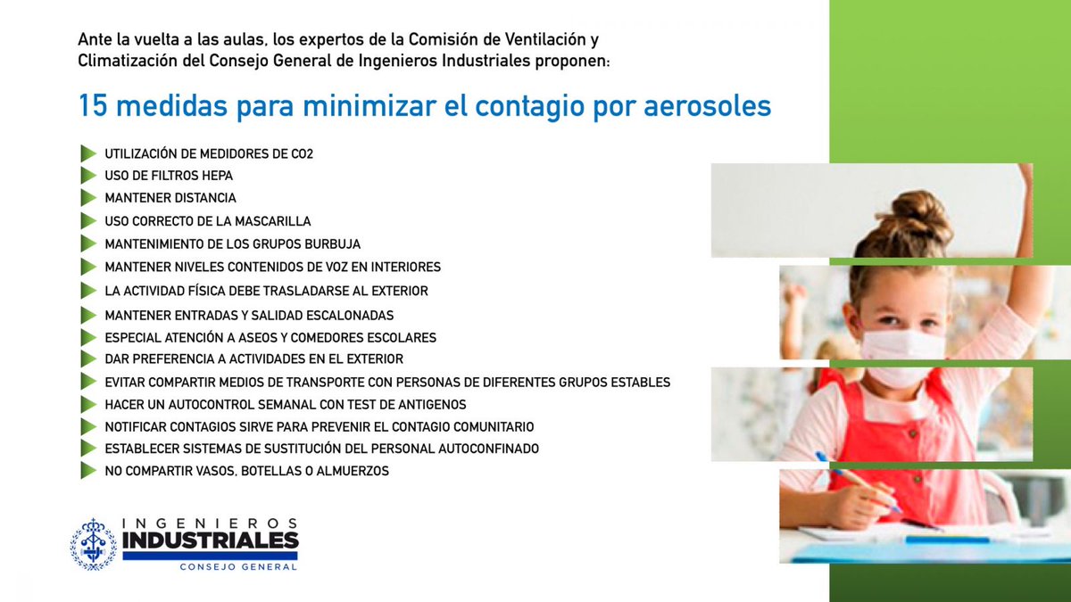 PROEMISA's tweet photo. Expertos del Consejo General de Colegios de Ingenieros Industriales proponen nuevas medidas para minimizar contagios en la vuelta a las aulas https://t.co/i7rbgLgq1T
29.000 centros se enfrentan al reto de la presencialidad en las aulas con 8 millones de alumnos y 720.000 docentes https://t.co/sejmhfLFqj