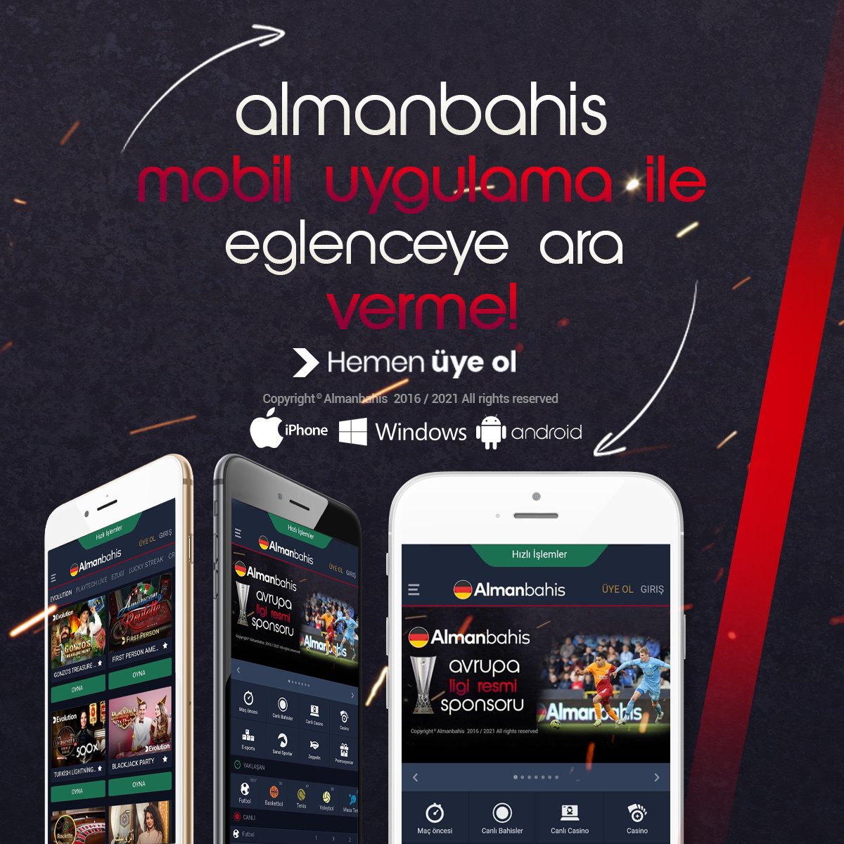 📢 Mobil uygulamamız hazır! 

Almanbahis Mobil Uygulamasını indir, adres değişikliklerinden etkilenmeden eğlenceye kesintisiz devam et. 🥳🥳

Uygulamayı hem IOS hem Android hem de Windows cihazlarına indirebilirsin. 😏🎉

🔗 Uygulamayı indirmek için: almanbahismobil.com