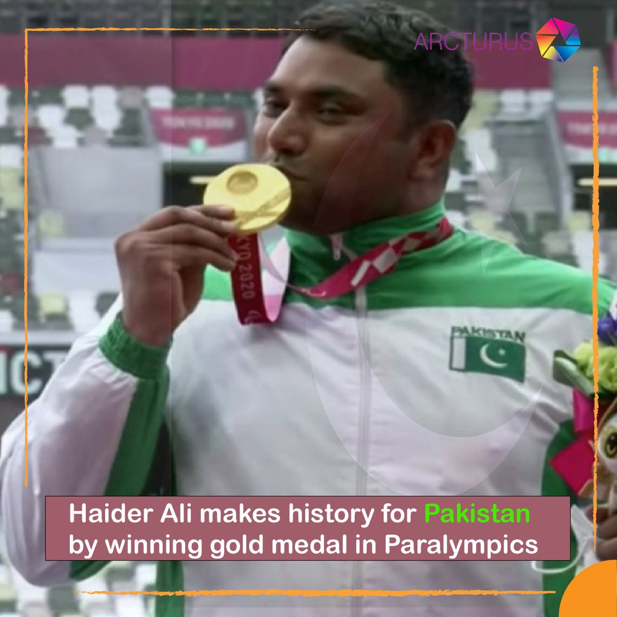 PkArcturus's tweet photo. Haider Ali wins the men's F37 discus throw and makes gives Pakistan their first ever medal at the Paralympics!.
.
.
.
.
.
.
.
.
.
.
#Pakistan #paralympics #olympics #game #haiderali #medal #gold #goldmedal  #tokyo2020 #tokyo2021 #goldmedalist #HaiderAliPrideOfPakistan https://t.co/PvSt33h6y3