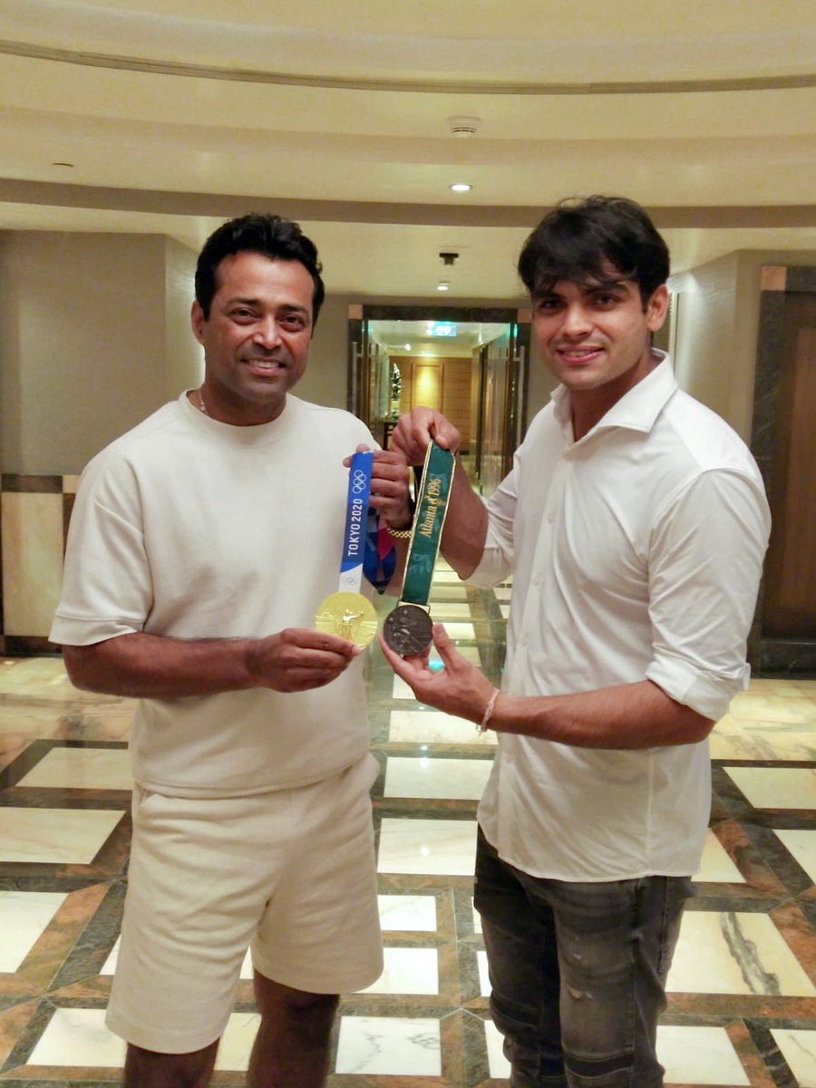 Leander Paes OLY (@leander) on Twitter photo .<a href="/Neeraj_chopra1/">Neeraj Chopra</a> what an absolute pleasure meeting you. This boy is pure gold 😉 Fantastic swapping stories, inspiration and medals. Soar high and keep Bleeding Blue! 🇮🇳 #UnitedByEmotion #StrongerTogether .<a href="/Neeraj_chopra1/">Neeraj Chopra</a> what an absolute pleasure meeting you. This boy is pure gold 😉 Fantastic swapping stories, inspiration and medals. Soar high and keep Bleeding Blue! 🇮🇳 #UnitedByEmotion #StrongerTogether