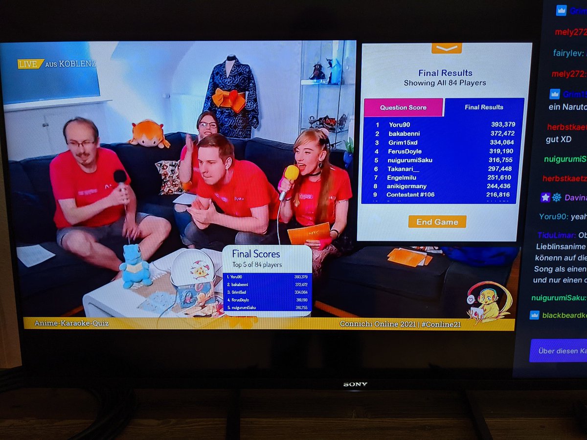 JimmPantsu's tweet image. Beim #ConLine21 Anime-Karaoke-Quiz mitgemacht und immerhin Platz 9! (Ja, ich bin &quot;Contestant #106&quot; 😅
