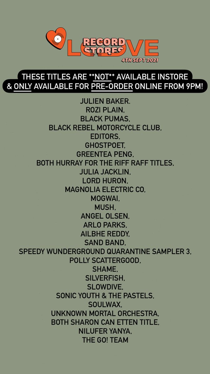 residentmusic's tweet image. We have many #loverecordstores titles in the shop available now, but some you might be after are only available as pre-orders online today at 9PM!

Have a look at these lists to avoid disappointment when coming down. Come say hello in the shop today &amp;amp; set your alarms for 9PM! ❤️