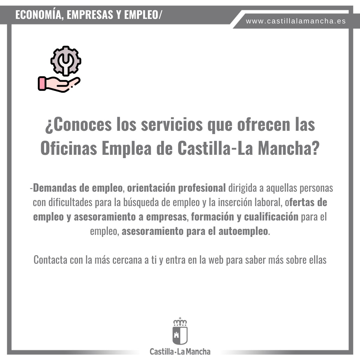 EconomiaCLM's tweet photo. 📝 La red de oficinas @EmpleaCLM dependientes de @EconomiaCLM te ofrecen diferentes servicios
▶ Si quieres contactar con la más cercana a ti puedes entrar a la web, por teléfono o correo electrónico. ¡Encuentra estos datos en el buscador de esta web!  https://t.co/Nh12oye57F https://t.co/sU08ZCbXtQ