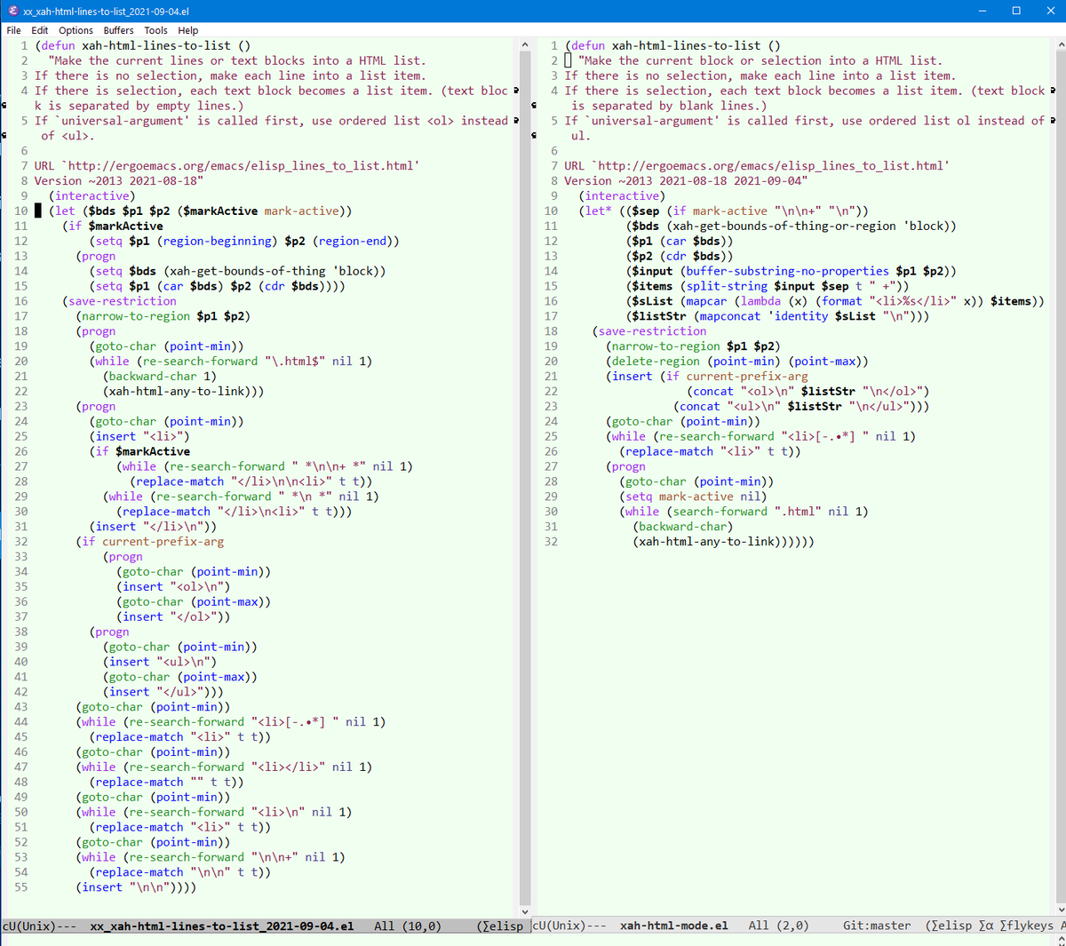 elisp. change of algorithm. before and after
