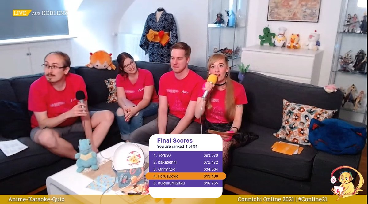 FerusDoyle's tweet image. Tjaaaaaa Platz 4 beim Anime-Karaoke-Quiz der @Connichi! 😏 Wurde klasse und lustig gesungen, great job! 😂

twitch.tv/connichi_live
#Conline21