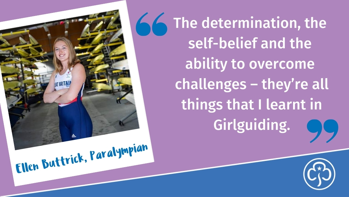 Girlguiding's tweet photo. It’s the last day of the #Paralympics tomorrow and we’ve absolutely loved watching the athletes. We’re celebrating all their hard work with these wise words from Ellen Buttrick, Para Rower, gold medal winner 🥇 and Assistant Leader 🙌 #YouGoGirl https://t.co/QcTK0Hdtp5