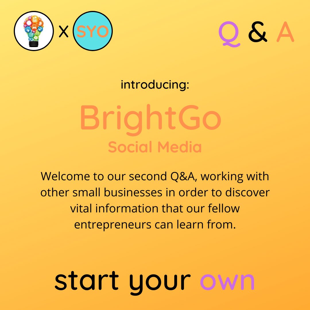 startyourown__'s tweet photo. Introducing our second Q&amp;A. Working together with BrightGo Social Media. 
#entrepreneur #business #future #startup #marketing https://t.co/Yp5KzAVha7