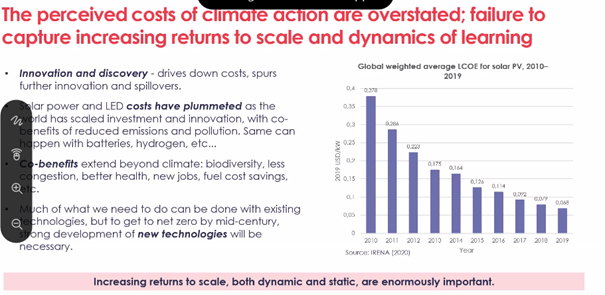 GGrimalda's tweet photo. Perceived costs of #ClimateAction are overestimated,because they don't take into account into increasing #ReturnsToScale &amp; #Learning effects. 12/N https://t.co/6gZ93gkTM9