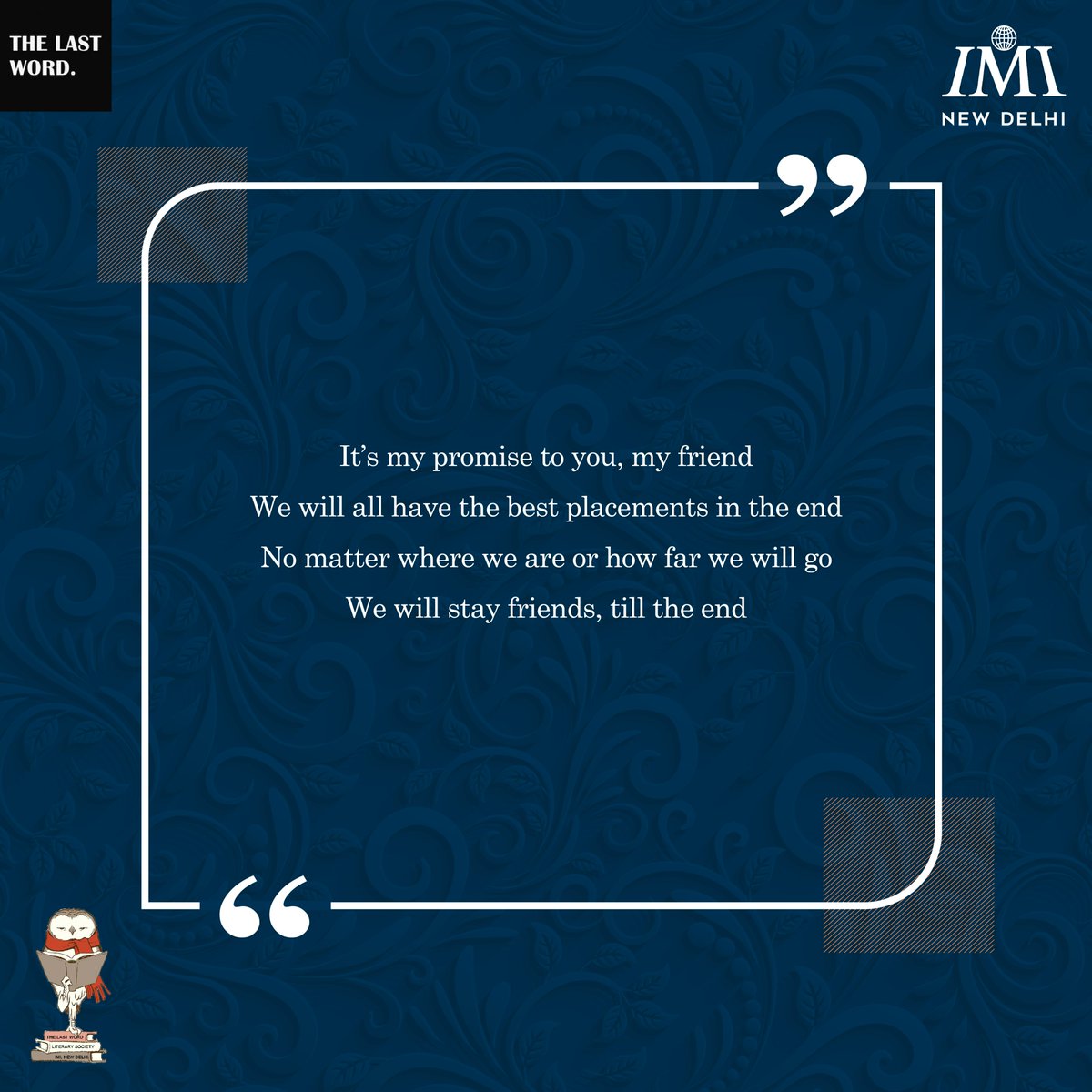 TheLastWordIMI's tweet photo. In this edition, Manish Singh beautifully offers a panoramic view of the life of an MBA aspirant.
#MightyScribes #Fortnight #SunDownOwnOut #Creativity #Scribbles #Literature #MBALife #Expression #BSchool #EducationWithExpression #PoetrySociety #StudentLife #CollegeLife #LifeAtIMI https://t.co/yeJrydAvWm