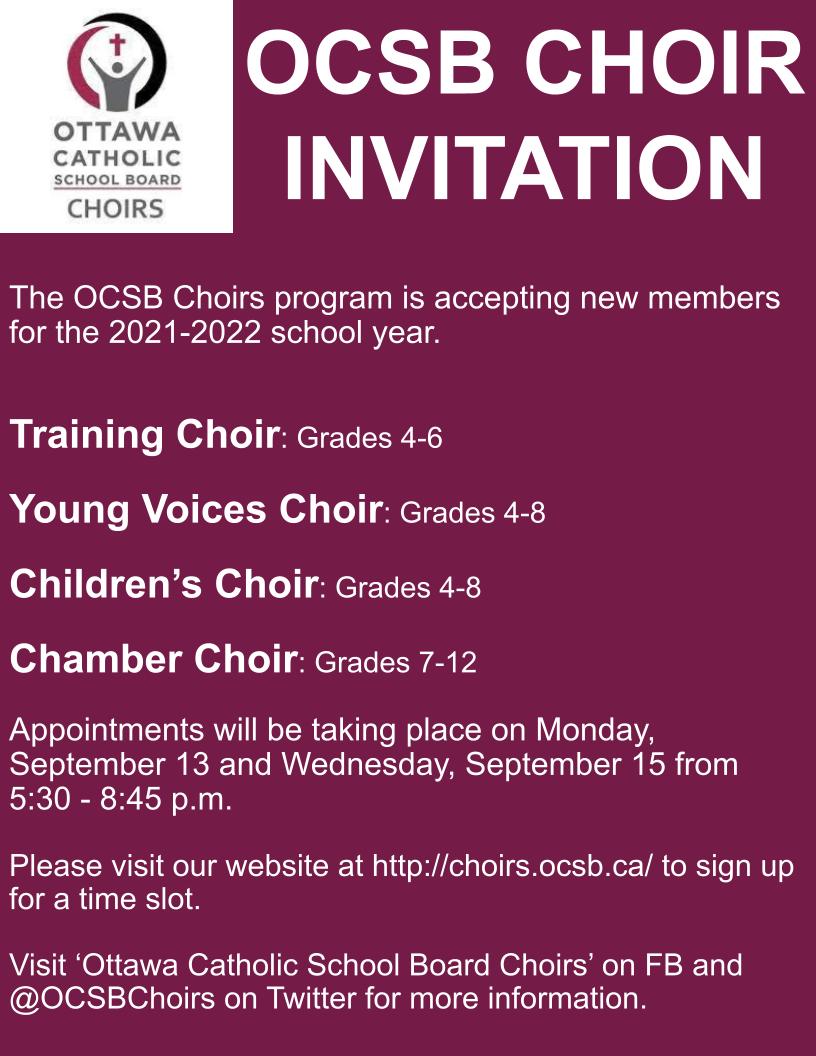 Come and sing with the OCSB Choirs this season! Visit our website at OCSB Choirs for more information.  #ocsb #OCSBArts #OCSBNEWS #BeCommunity